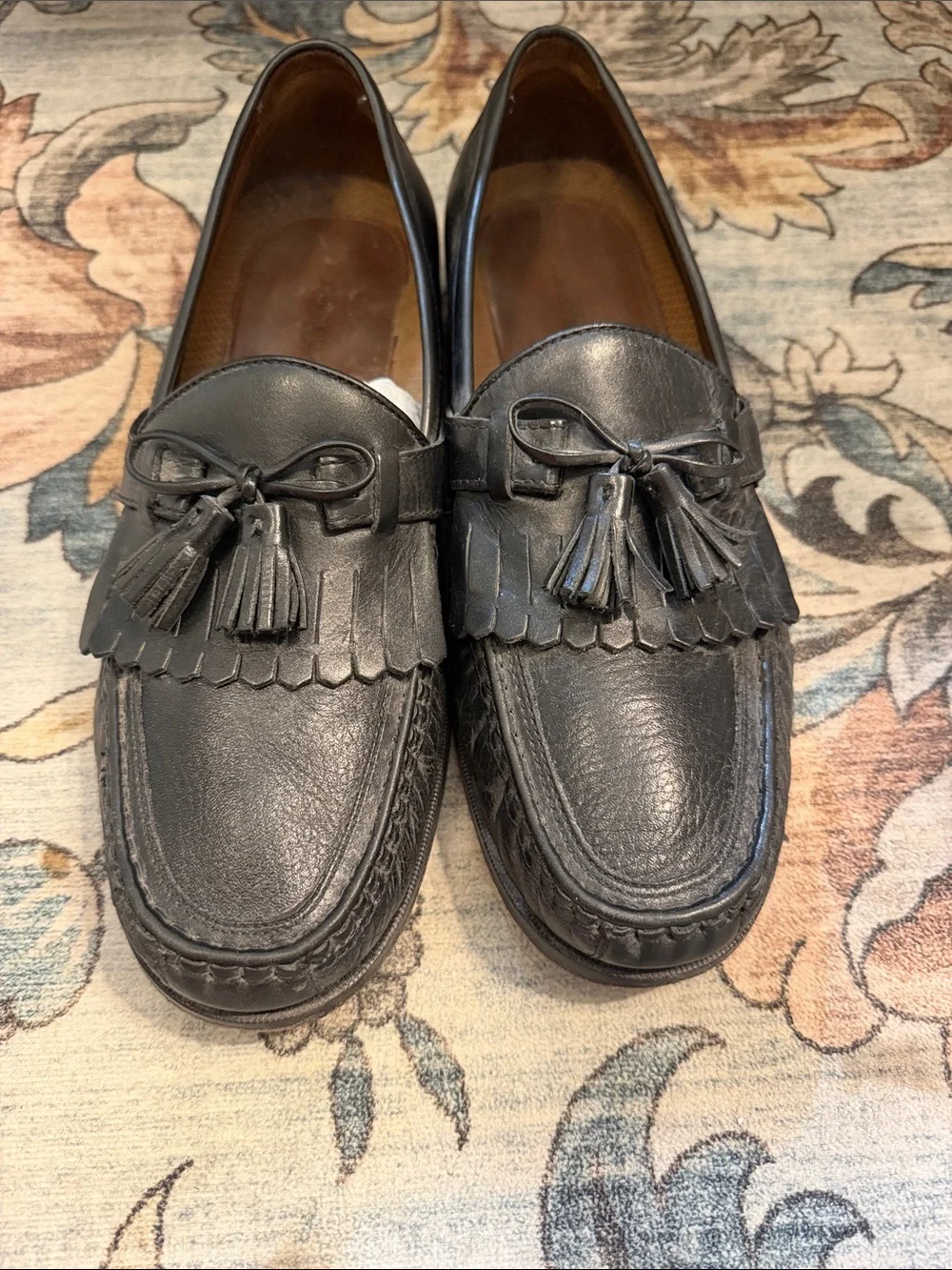 Men's Black Leather Tassel Kiltie Loafers
